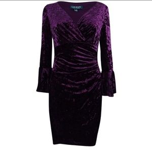 RALPH LAUREN dark purple velvet faux wrap cocktail dress NWT